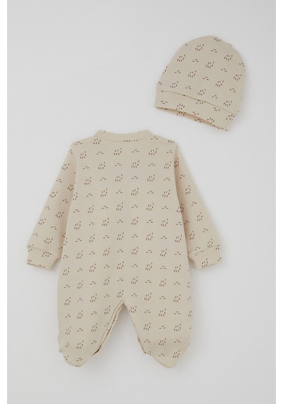 Breeze Erkek Bebek Patikli Tulum Desenli 0-6 Ay, Bej Bej