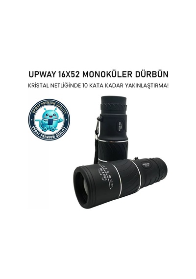 Upway 16x52 Monoküler Dürbün - Hd K9 Optik Cam Lens - 10x Yakınlaştırma Siyah