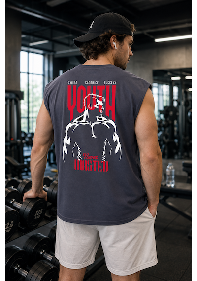 Urbantrendstore Baskılı Premium Sporcu Atleti Gym Tişört %100 Pamuklu T-shirt Füme