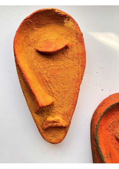 Özel Tasarım El Yapımı Heykel Soyut Yarım Yüz Maske 3'lü Set, Duvar Dekor, Ev-ofis Dekor