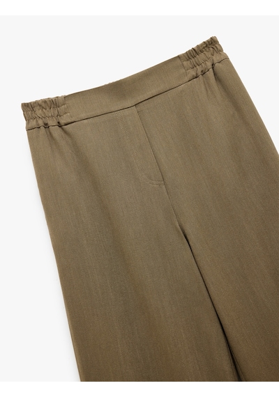 Koton Lastikli Standart Bel Astarlı Viskon Cepli Geniş Paça Pantolon Haki 5sak40041pw Haki
