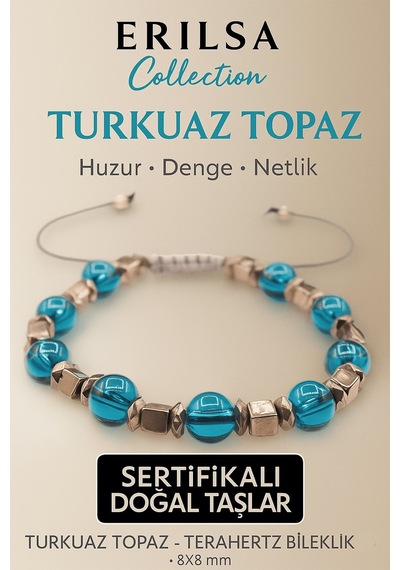Sertifikalı Turkuaz Topaz Doğal Taş Bileklik - 8x8 Mm Huzur Denge Çok Renkli