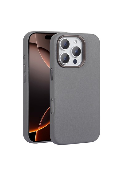 Apple Uyumlu iPhone 16 Pro Kılıf Magsafe Destekli Premium Pu Deri Kapak Royal Case/adora Gri
