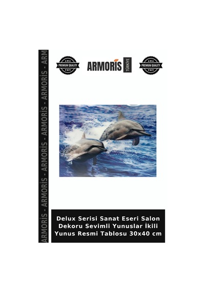Delux Serisi Sanat Eseri Salon Dekoru Sevimli Yunuslar İkili Yunus Resmi Tablosu 30x40 Cm Çok Renkli