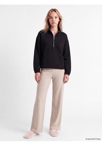 Lcw Young Siyah Oversize Soft Touch Kadın Pijama Üst