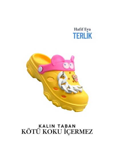 Sermoda Gözlük Desen Zincirli Eva Kız Çocuk Plaj Havuz Terlik Sabo Terlik Sarı