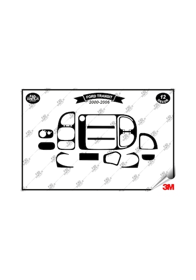 Ford Transit 2000-2006 Torpido Konsol Trim Göğüs Maun Kaplama Set 12 Parça Siyah