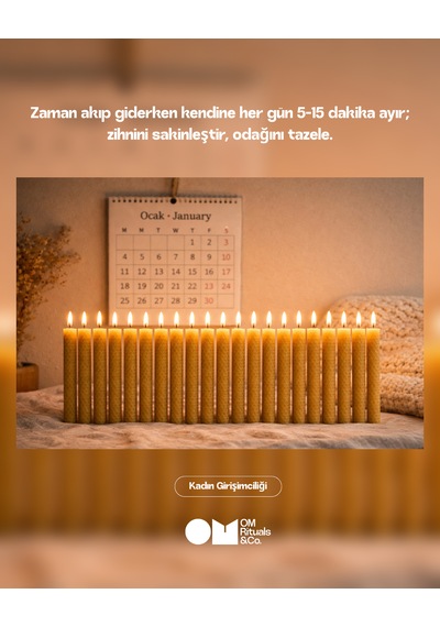 21 Gün Meditasyon Seti %100 Doğal Bal Mumu Mum 21 Adet Ritüel & Niyet Mumları Sarı