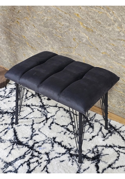 Zafir Metal Siyah Tel Ayaklı 60 Cm Puf Bench - Puf - Bench - Oturak - Mutfak Oturağı - Antre Oturağı Füme