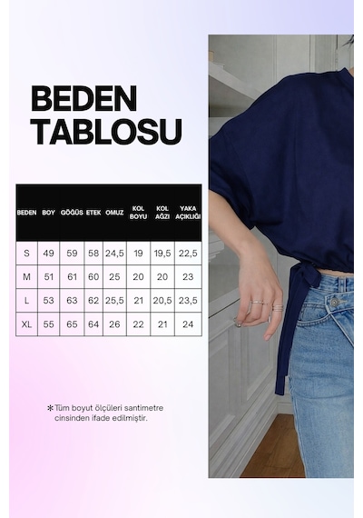 Kadın Oversize Basic Haki Tişört Yan Bağlamalı Rahat Kesim Günlük Yazlık T-shirt Lacivert