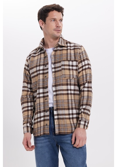Tudors Erkek Regular Fit Rahat Kesim Kışlık Kareli Oduncu Gömlek-42105 Kahverengi
