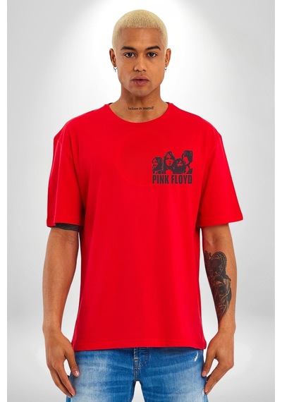 Pink Floyd The Wall Kırmızı Oversize Unisex Ön Ve Sırt Baskılı Tişört Kırmızı