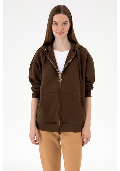 U.S. Polo Assn. Kadın Kahverengi Şardonlu Kapüşonlu Sweatshırt 50314130-VR029 U.S. Polo Assn. Kadın Kahverengi Şardonlu Kapüşonlu Sweatshırt 50314130-VR029