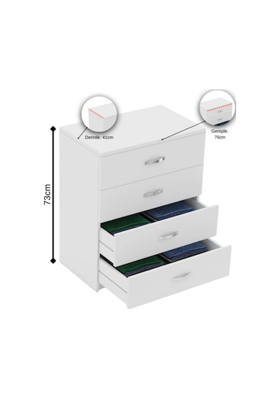 Ae 1045 Açelya 4 Çekmeceli Lüks Şifonyer Komodin Beyaz/sonomo