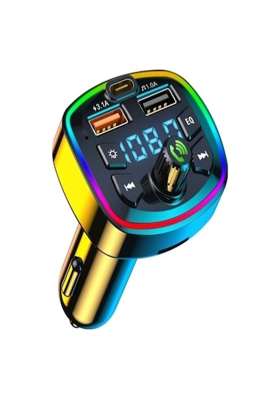 Araç Bluetooth 5.0 Fm Transmitter Cihazı Araba Müzik Mp3 Çalar Sd Kart Okur Oto Çakmaklık Şarj Aleti
