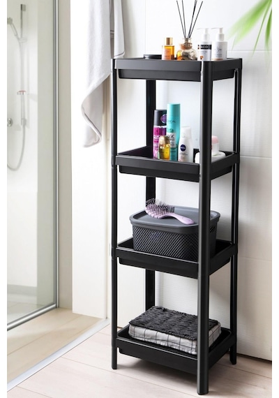Omaş Household Product 4 Katlı Siyah Banyo Raf Ünitesi Dolap