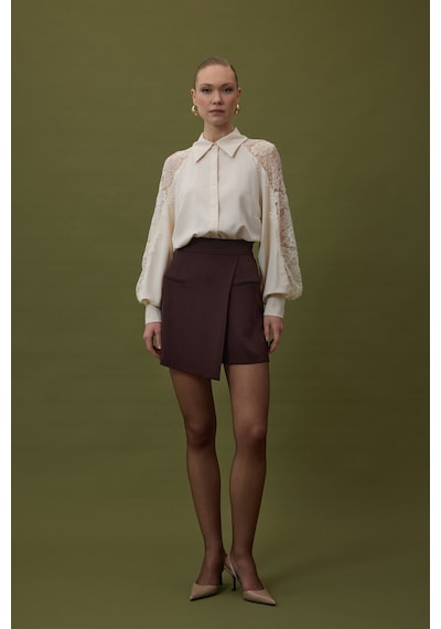 Sateen Talia Şort Etek - Kahve-137062 Kahve