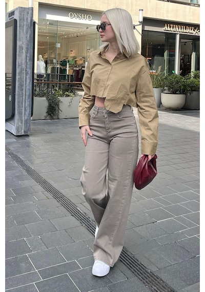 Madmext Sütlü Kahve Straight Wide Kadın Jean Mg2000-sütlü Kahve Sütlü Kahverengi