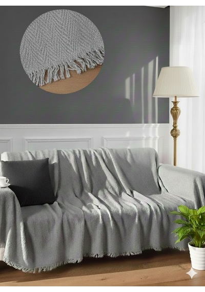 % 100 Pamuk Kolları Örten Koltuk Örtüsü 180 X 300 Cm- Kaymaz, Terletmez Açık Gri