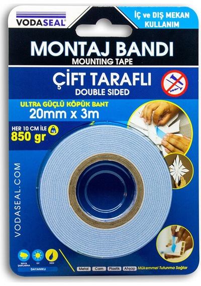 2 Adet Vodaseal Çift Taraflı Bant Beyaz 20mmx3mt