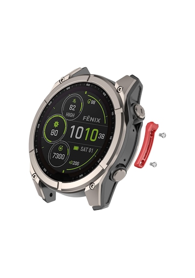 Caseonn Garmin Fenix 8 - 47 Mm, Solar, Sapphire Montaj Setli Yan Kasa Koruyucu Metal Bumper Kırmızı
