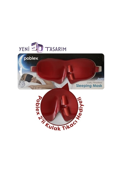 Poblex Uyku Maskesi 3D + Köpük Kulak Tıkacı Kırmızı