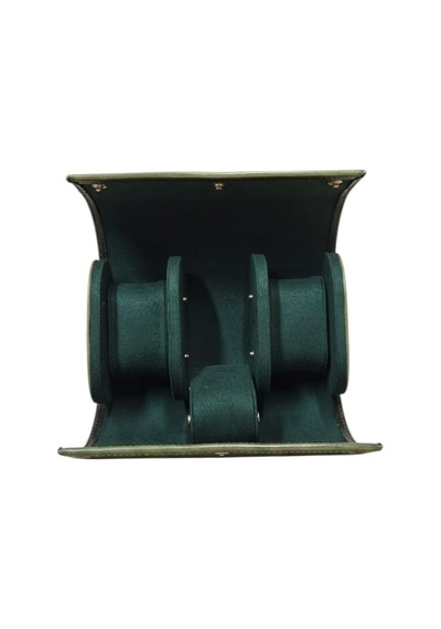 3'lü Deri Saat Kutusu Silindir Tasarım Taşınabilir Saat Saklama Organizer 24x11x7 Cm Haki Diğer