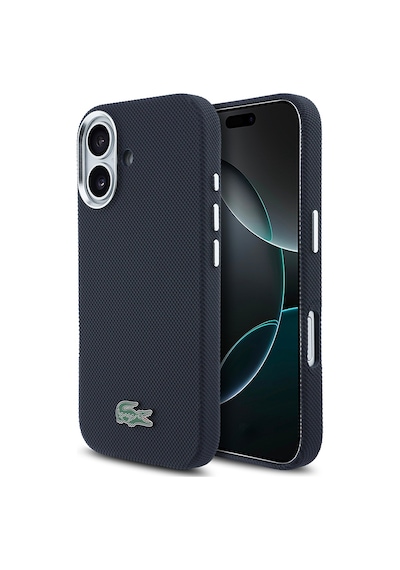 Apple iPhone 17 Kılıf Lacoste Lisanslı M-safe Uyumlu Pvc Pike Desenli İkonik Timsah Logolu Kapak Lacivert