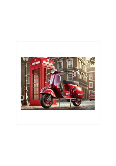 Kırmızı Vespa Sokakta Art Mdf Poster