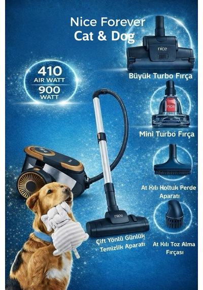 Nice Turbo Başlıklı Forever C5 Cat&dog 900 W Toz Torbasız Elektirik Süpürgesi