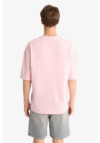 Defacto Loose Fit Bisiklet Yaka Baskılı Kısa Kollu Tişört F5732ax25aupn105 Pembe
