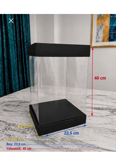 Asetat Gelin&damat Çeyiz Bohça Kutusu Siyah Şeffaf Katlanabilir Demonte Büyük Boy 23,5 23,5 40cm 1adet