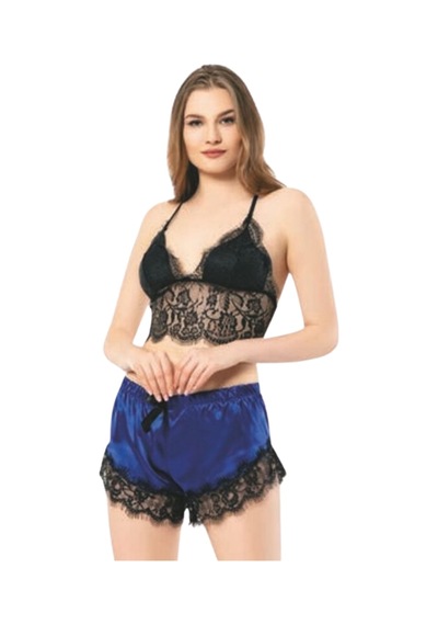 Kubatex Braletli Güpürlü Saten Babydoll - Bralet Şort Takım