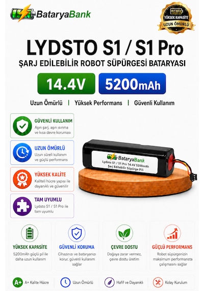 Bataryabank Lydsto S1 / S1 Pro Uyumlu Robot Süpürge Bataryası 14.4v 5200mah Li-ion
