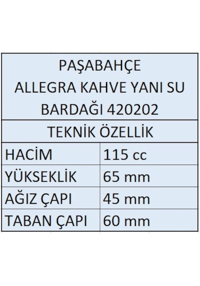 Paşabahçe 420202 Allegra Kahve Yanı Su Bardağı 6'Lı