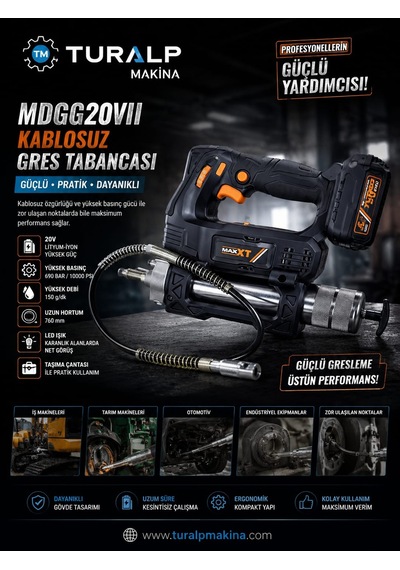 Maxxt 20v Tek Akülü Gres Pompası Mdgg20vıı 690 Bar 120 Cm 10000 Psı