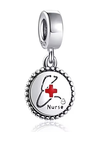 Fubena Hemşire Yazılı Sallantılı Charm Gümüş