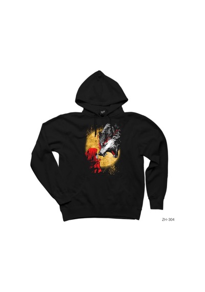 Kırmızı Başlıklı Kız Ve Kurt Siyah Kapşonlu Sweatshirt Hoodie