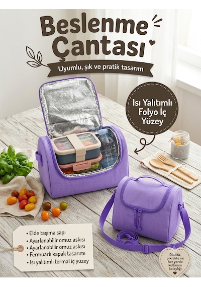 3'lü Kore Model Ortaokul Okul Çantası Kız Çocuk, Kız Çocuk Okul Çantası Beslenme Çantası Kalemlik Mor
