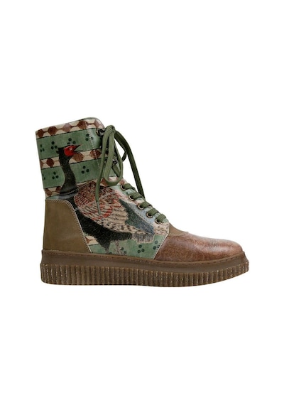 Kadın Vegan Deri Kahverengi Uzun Bot - Believe İn Your Wings Tasarım Multicolor