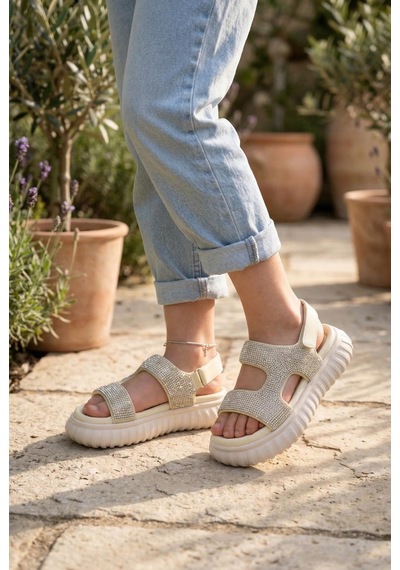 Marco Kids 846 Anatomik Kız Çocuk Taşlı Sandalet Bej