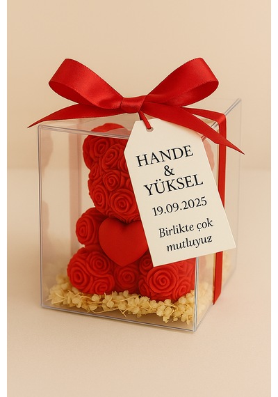 20'li Ayıcık Şeklinde Kokulu Mum Söz Nişan Baby Shower Hediyeliği Kırmızı