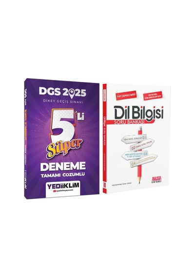Yediiklim 2025 Dgs Tamamı Çözümlü Süper 5 Li Deneme Ve Akm Dil Bilgisi Soru Bankası Seti 2 Kitap