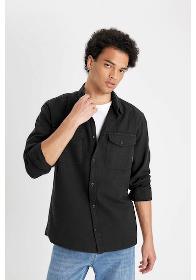 DeFacto %100 Pamuk Regular Fit Polo Yaka Basic Düz Uzun Kollu Gömlek B2654AX24AUAR221