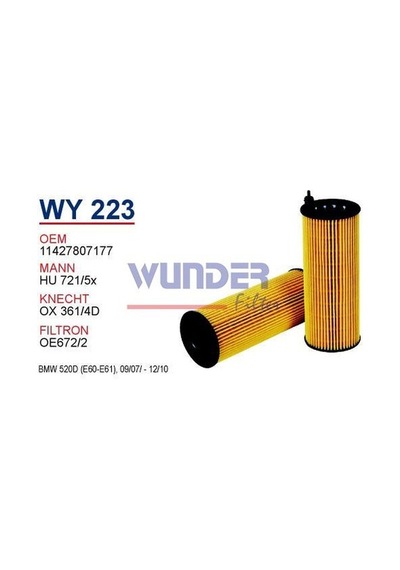 WUNDER WY223 YAĞ FİLTRESİ - BMW 520 d (E60-E61), 09/07-12/10 N47