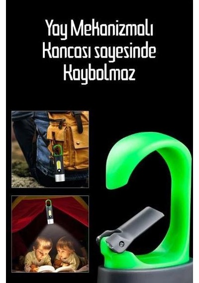 Çok Fonksiyonlu Type-c Girişli Kancalı 750 Lümen Şarjlı 4 Mod Aydınlatma Kamp Lambası Araç Tamirci Çalışma Vb Feneri Gri