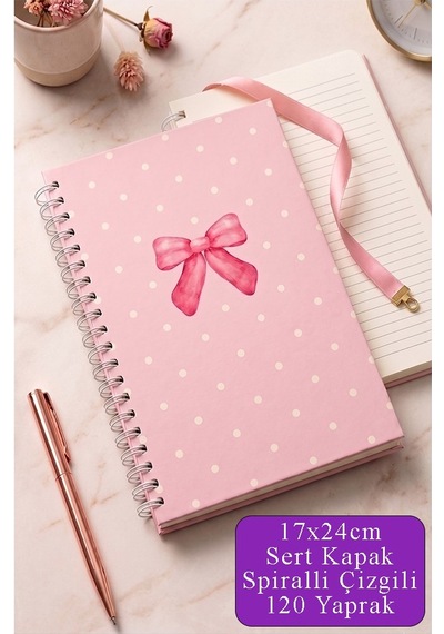Pembe Sert Kapak Spiralli Çizgili Defter 17x24cm 120 Yaprak 1 Adet Not Defteri Okul Büro Ofis Defteri Mor