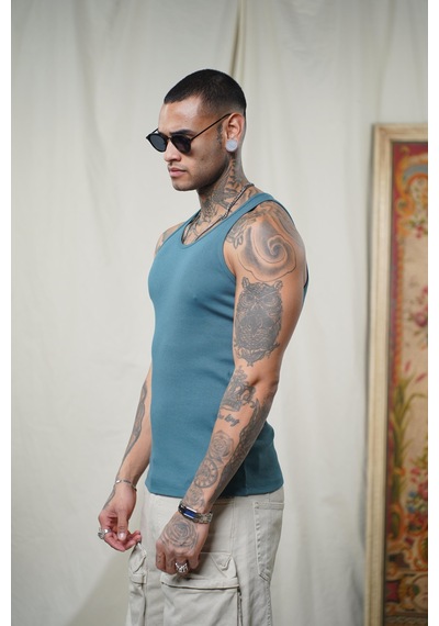 Slim Fit Kaşkorseli Esnek Düz Erkek Sporcu Atlet Petrol