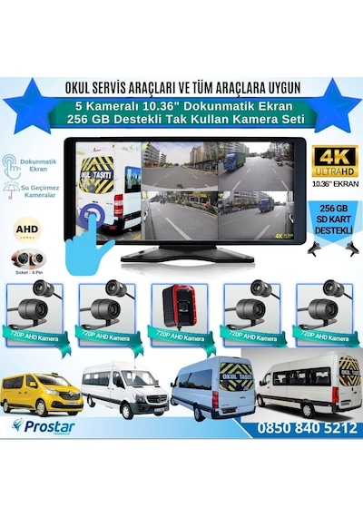 Servisler İçin 5 Kameralı 10.36" Dokunmatik Kayıtlı Ekranlı 256