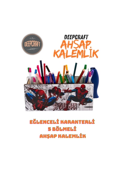 Deepcraft Ahşap Çocuklar İçin Masa Üstü Kare Kalemlik & Organizer-elsa